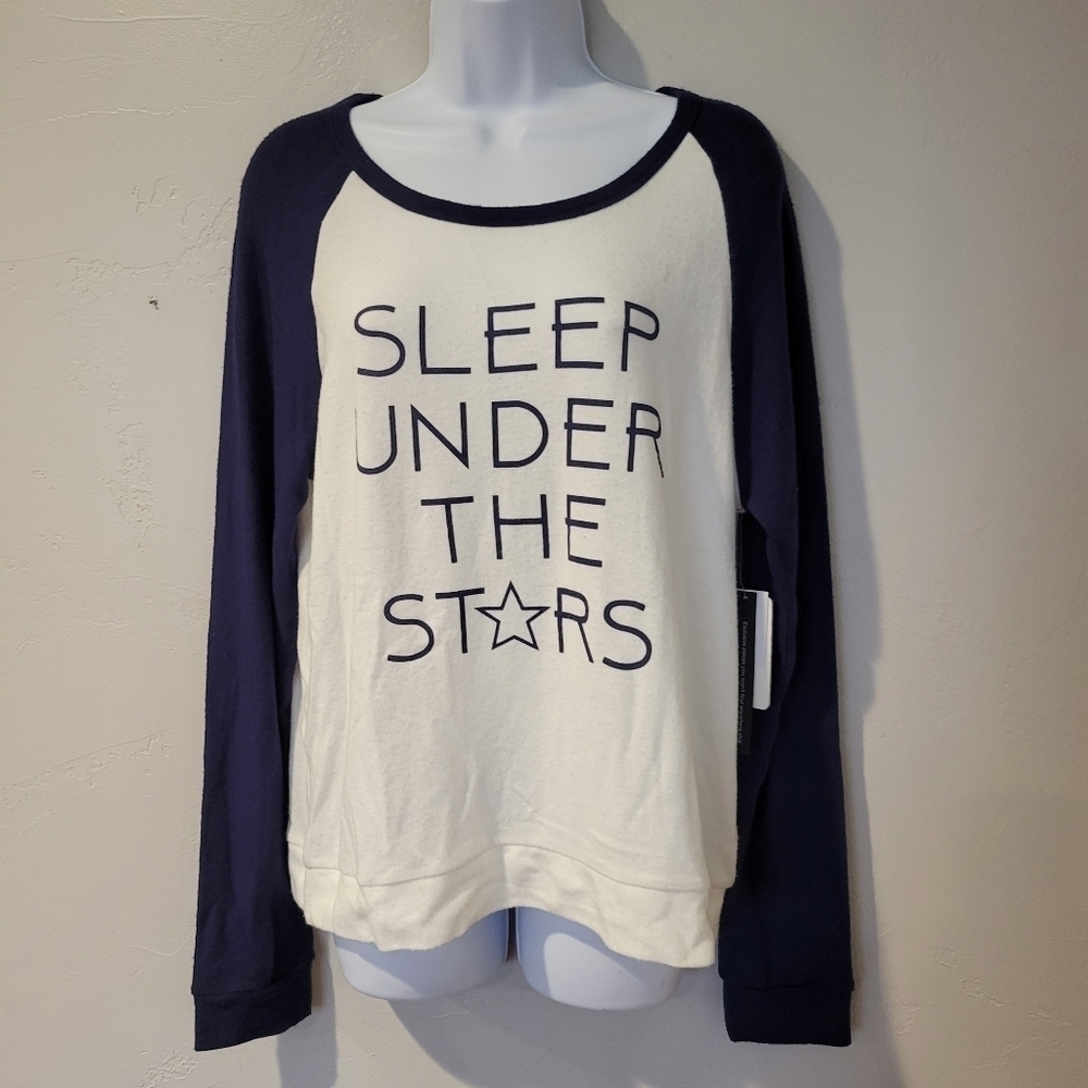 P.J. Salvage NWT Sleep Shirt Long Sleeve Raglan Navy Blue White Under the Stars